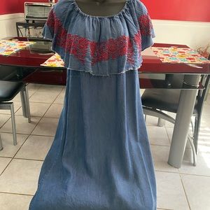 Philosophy Blue denim over the shoulder dress